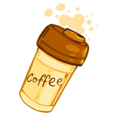 Köpüklü kahve fincanının vektör çizimi. Beyaz arka planda el yapımı sıcak içecek izole edilmiş..