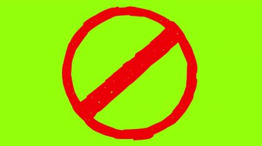 Yeşil ekranda dikenli telli bir yasaklama işaretinin animasyonu. El çizimi 2D yasaklama sembolü ve alfa kanalı ile 4K 'da titreşim hareketi ile karışık tel.