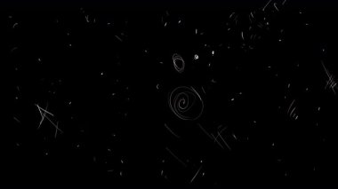 Eski film şeridinde beyaz noktalar ve küçük çizikler. Nostaljik sinema için eskimiş doku örtüsü. 4K 'da alfa kanalına bakın..