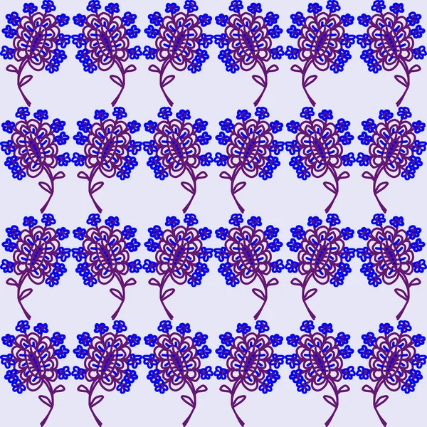 Handgetekende Abstracte Bloemen Paars Blauw Naadloos Herhaalbaar Vectorpatroon — Stockvector