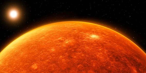 Modern 3D Rendered Mars Planet Surface with Sun and stars in the space backdrop