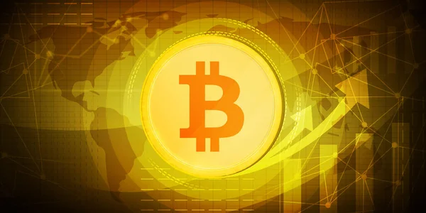 Dünya Haritasında Izole Edilmiş Modern Altın Bitcoin — Stok fotoğraf