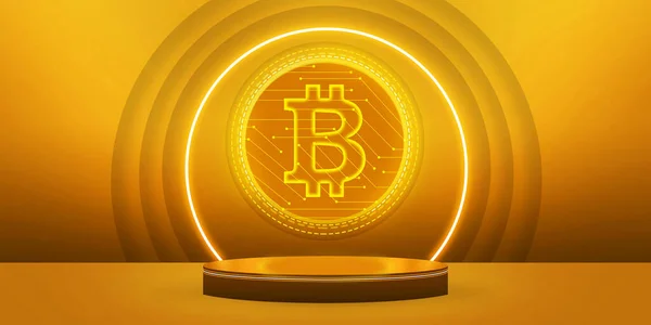 Podium Com Sinal Bitcoin Conceito Criptocurência — Fotografia de Stock