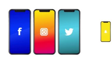  Smartphone içerisinde Beyaz, Siyah ve Yeşil Ekran 4K ile Editoryal Sosyal Medya Simgeleri