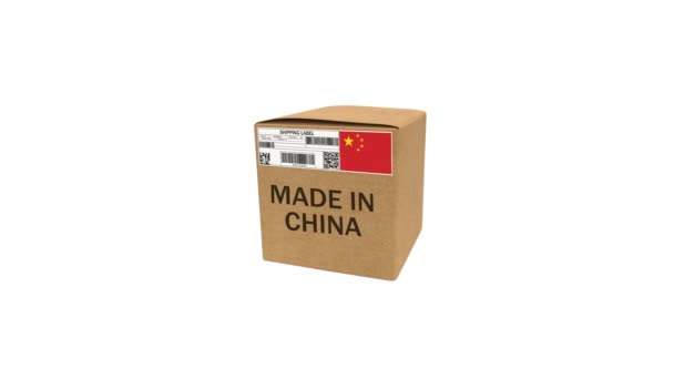 2021 China Rendered Kartonnen Doos Met Made China Label Vlag — Stockvideo