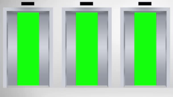 三部电梯门打开 绿色屏幕显示4K 现代广告风格 — 图库视频影像