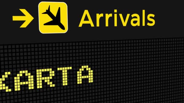 Giacarta Arrivo Animazione Cartello Sull Aeroporto Animazione — Video Stock