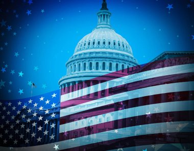Soyut Vatansever Özgeçmişi ve Kongre Binası 'nın arka planında Amerikan bayrağı 