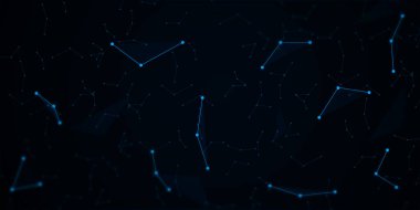 Noktaları birleştiren soyut Mavi Çokgen Teknoloji arka planı. Fütürist pleksus Bağlantı arkaplan pankartı.