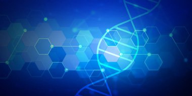 Parlayan çokgen şekilli soyut Mavi Modern DNA Arkaplanı. Yeni sağlık ve sağlık hizmetleri konsepti.