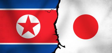 Japonya, Kuzey Kore 'ye Karşı Savaş ve Çatışma Arkaplan Bayrakları Merkezi Çatallı. Modern dünya çatışmaları arka planda
