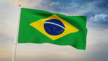 Brezilya Flag Waving High in the Sky 3D Rendered konsept Design. Yeni temiz ve parlak gün bayrağı hareket ediyor