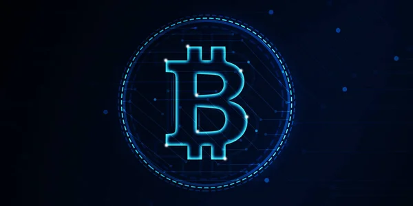 Fundo Bonito Crypto Azul Com Sinal Bitcoin — Fotografia de Stock