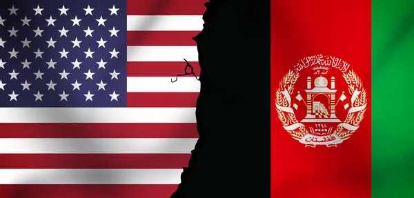 United States Vs Afghanistan Waving flag with Crack during current situation. War Concept Backdrop