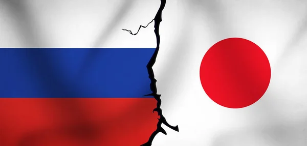 俄罗斯诉日本案 Russia Japan Waving Flags Crack Sign 日俄战争代表权 国家冲突 — 图库照片