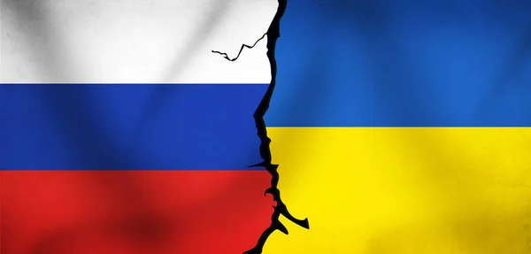Rusia Ucrania Bandera Con Una Señal Guerra Entre Ellos Países — Foto de Stock