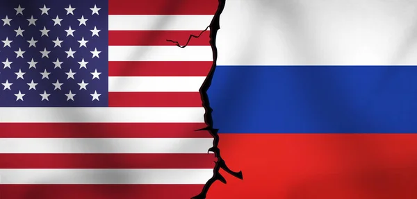 Estados Unidos Rusia Conflicto Representación Guerra Concepto Antecedentes Medios Banderas — Foto de Stock
