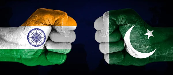 India Pakistan Fist Facing One Flags Painted Hands Wrist Англійською — стокове фото