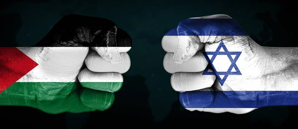 Conflicto Tensión Entre Dos Países Palestina Israel Representados Con Banderas — Foto de Stock