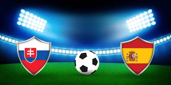 Slowakei Gegen Spanien Fußballspiel Gerenderten Stadion Hintergrund Mit Leuchtenden Lichtern — Stockfoto