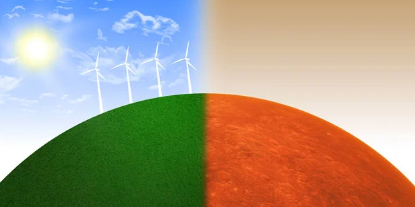 具有绿色和橙色环境的现代全球暖化概念背景 — 图库照片