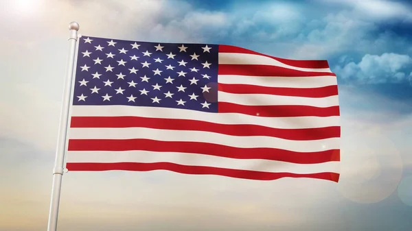 United States Flag Waving Air Daylight Sky Modern Patriotic Concept — Stock Photo, Image