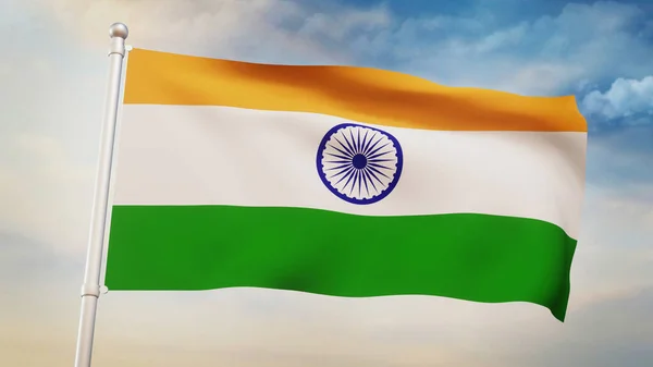 Indyjska Flaga Macha Wysoko Niebie Patriotyczna Koncepcja Tapety Tło Nowoczesna — Zdjęcie stockowe