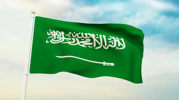 Bandeira Arábia Saudita Acenando Céu Com Luz Sol Por Trás — Fotografia de Stock