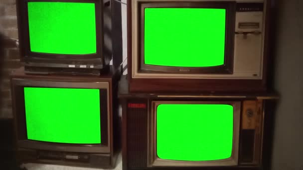 Televisores Vintage Retro Con Pantalla Verde Antiguo Concepto Pantallas Televisión — Vídeos de Stock