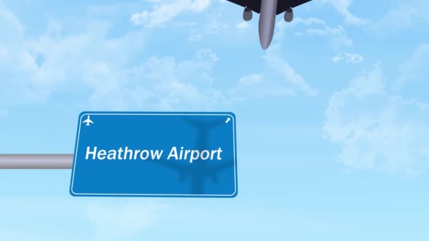 Aeroporto Heathrow Aeroporto Londra Passaggio Aereo Sopra Cartello Footage Backdrop — Video Stock