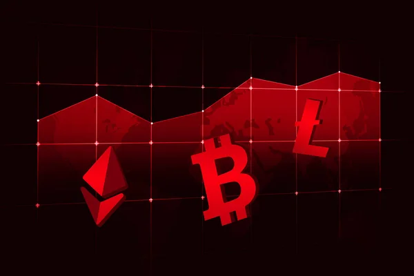 Modern Red Crypto Moeda Mercado Crash Backdrop Com Representação Gráfica — Fotografia de Stock