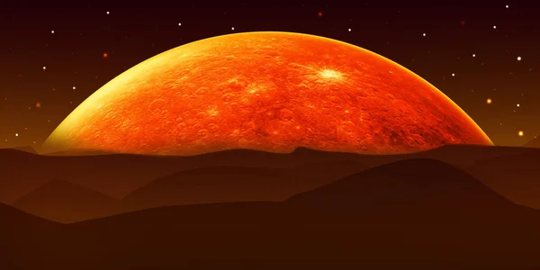Renderizado Planeta Marte Con Cielo Naranja Montañas Tierra Noche Fondo —  Fotos de Stock