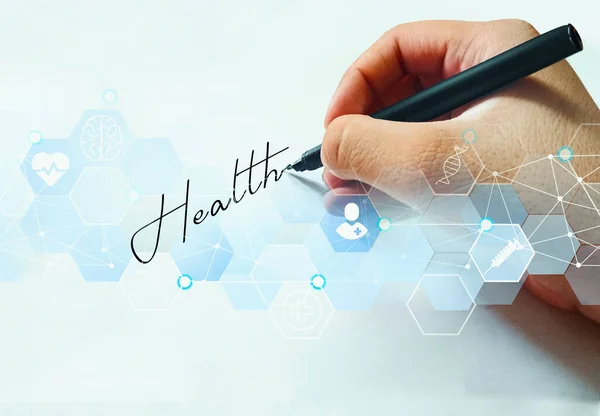 Modern Healthcare Background Concept Hand Writing Futuristic Health Icon Medical — ストック写真