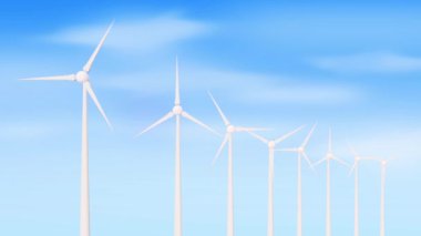 Yenilenebilir Enerji Rüzgarı Türbinleri 4K animasyon konseptini 3 boyutlu üretiyor. Gündüz ışık döngüsünde çalışan modern rüzgar makineleri