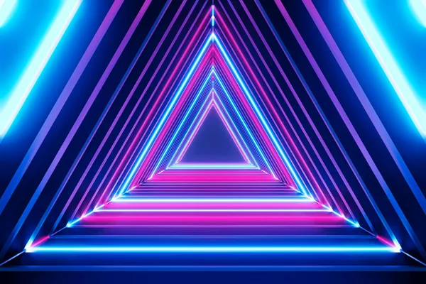 Rendered Glowing Neon Lights Surface Room Abstract Background Concept Modern — 图库照片