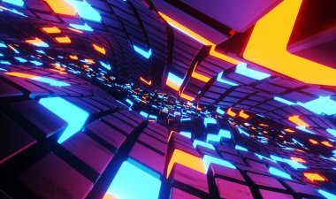 Latest 3D Rendered Abstract Block Shapes Modern Background wallpaper concept. New colorful 3d glowing boxes backdrop