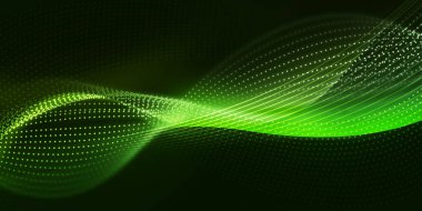 Modern Green Elegant Particle Dots representing futuristic technology concept background. New abstract waving dots and lines glowing backdrop