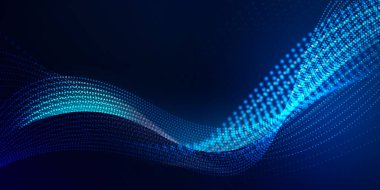 Random Glowing Technological Blue Particles Modern Abstract Background Wallpaper. New neon technology blur lights and ellipse backdrop concept, dark gradient wall