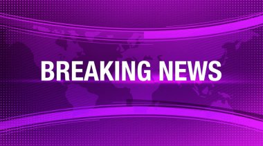 Modern Breaking News Latest Purple Color Background with World map and particle dots connecting. New abstract media concept backdrop