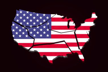 Bölünmüş Eyaletler Arkaplan Konsepti, bozuk Birleşik Devletler haritası, 3 boyutlu arkaplan oluşturma. Modern siyasi konsept