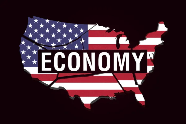 United States Economy Destruction Concept Rendered Broken Map Dark Red — Stock Photo, Image