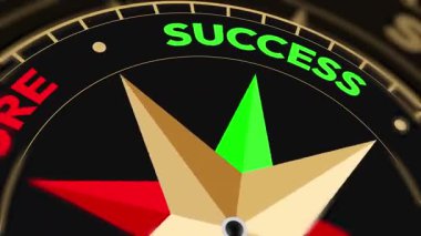 Başarısızlık ve başarısızlık Altın pusula üzerinde gösteriliyor. Kırmızı ve yeşil tipografi 4k animasyon ile yakın çekim.