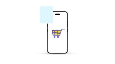 Fiş konsepti 4k animasyonlu ticaret ve satış arabası beyaz arka planlı akıllı telefon ekranında