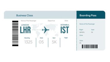 Londra 'dan İstanbul' a uluslararası uçuş bileti 4K animasyon rotasını takip eden uçakla minimalist tarzda.