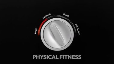 Mükemmel Beden Eğitimi Başarı Konsepti, düğmenin yeşil tarafa döndüğünü gösteriyor. 4K görüntüler siyah izole arkaplan ile kapanıyor.