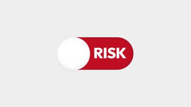 Risk ve Risksiz Tipografi, izole arkaplanda kırmızı ve mavi renksiz 4k döngü animasyonuyla değiştiriliyor. İş riski, yatırım, kayıp, kâr.