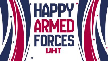 4k animasyon askeri etkinlikler için dinamik kırmızı, beyaz, mavi vatanseverlik tasarımı ile mutlu silahlı kuvvetler gününü kutluyor