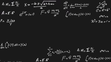 Eğitim içeriği ve kişiselleştirme alanı için ideal denklemler ve formüllerle 4k animasyon matematik arka planı