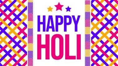 Canlı 4k animasyon projeleri için canlı desenler ve yıldızlarla renkli Holi kutlamaları.