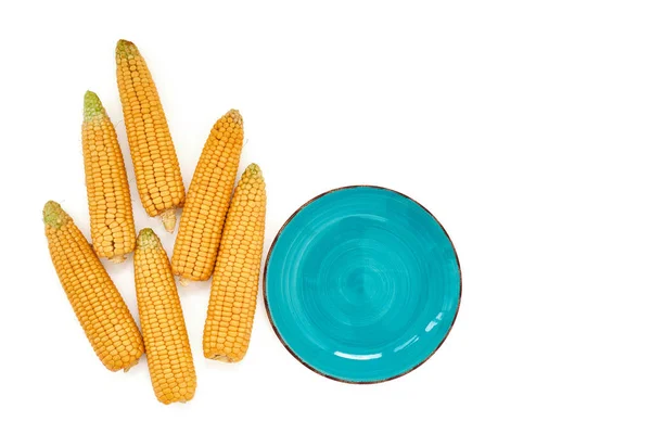 Ears Corn White Background Top View Isolate — Stock Photo, Image